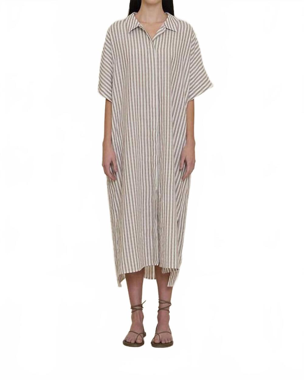 NEW GRADE & GATHER loose boxy midi dress in brown ash stripe